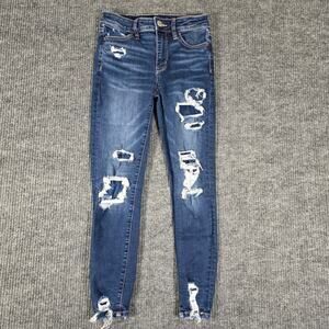 American Eagle Skinny Jeans Womens 0 Distressed Ripped Medium Wash Raw Hem